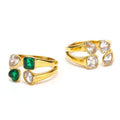 Vintage Style 18K Gold Plated Stainless Steel Fine Rings Waterproof Green Heart Water Drop Glass Stone Fashionable Jewelry