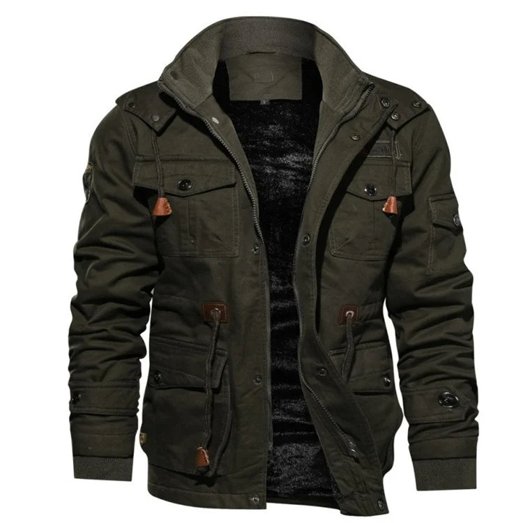 Men's Winter Warm With Hat Cotton Jacket Plus Velvet Tooling Large Size Coat Men's