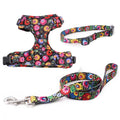 Luxury Velvet Corduroy Adjustable Pet Dog Collar Leash Harness Set Custom Padded with Cute Flower Heavy Duty for Puppies