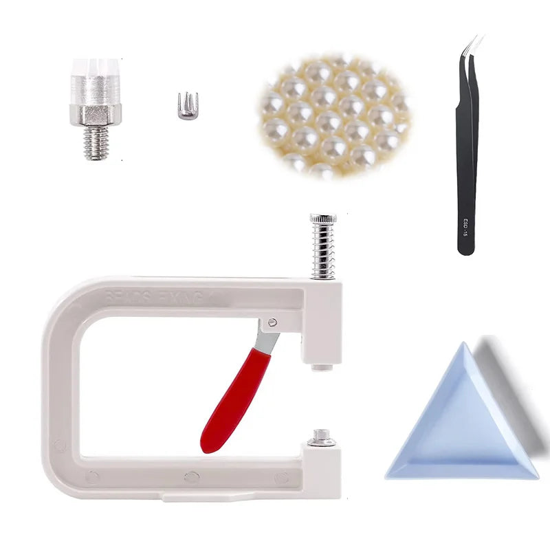 Mini DIY Pearl Beads Fasteners Punching Setting Tool Plastic Beads Manual Press Fix Machine for Home Garment Decoration
