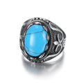Vintage Men's Stainless Steel Turquoise Gemstone Tiger Eye Stone Ring Classic Tulip Flower Pattern Hiphop Rock Ring Man
