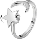 Women's Fashionable Anti-Anxiety Spinner Fidget Ring Moon Star Inlay Adjustable Silver Gold Copper Rings Classic Style