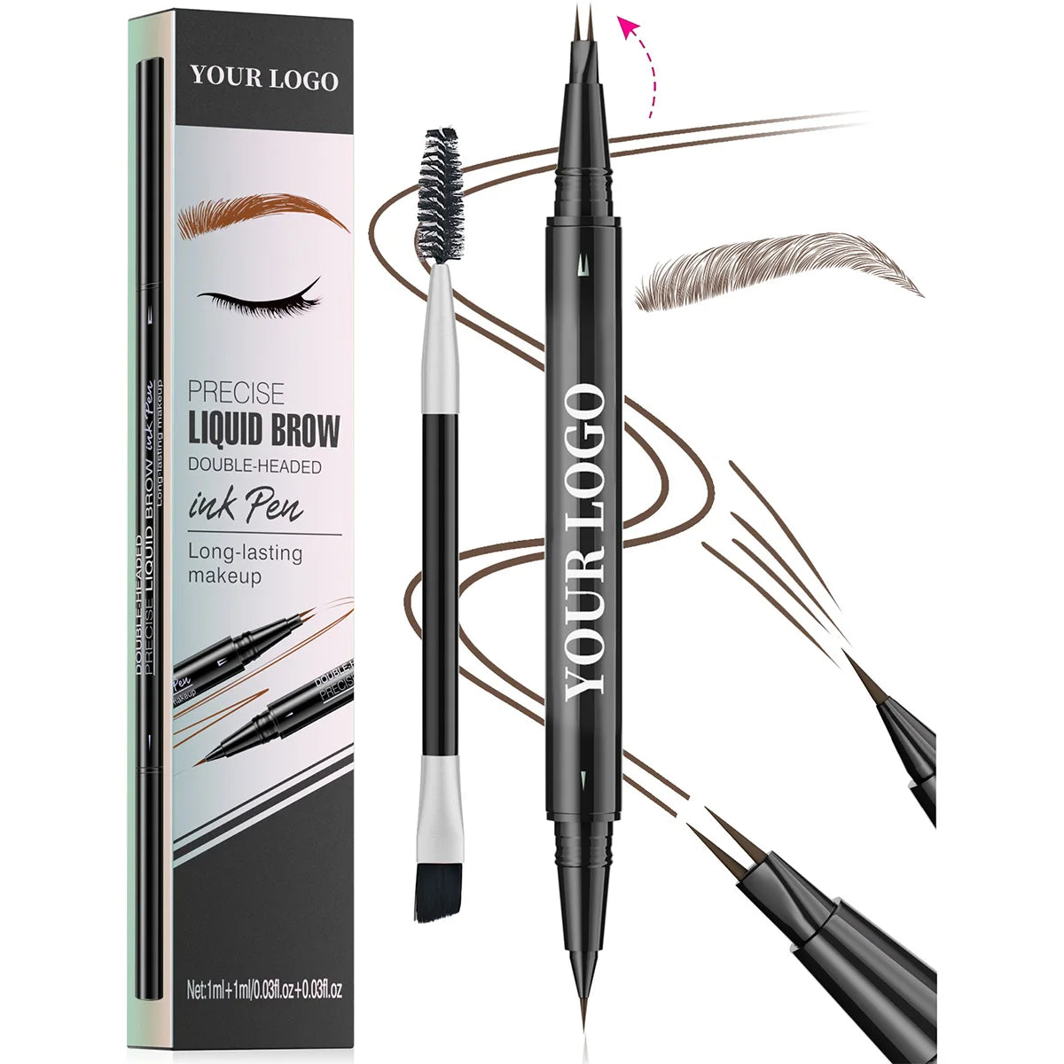 Custom Logo 2-in-1 Dual-Ended Liquid Eyebrow Eyeliner Pencil Customizable Waterproof & Long Lasting Eyebrow Pen with 2 Fork