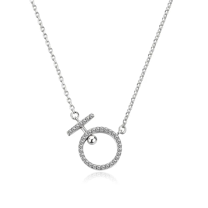 S925 Sterling Silver Necklace Circle Diamond Necklace Female Clavicle Chain Korean Fashion Temperament Silver Jewelry