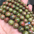 Kuoyu Fashion Semi-precious Stone Natural Unakite Green Round Loose Beads Model F00075 for Jewelry Making Findings