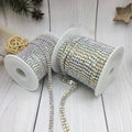 SINRONG 2-Row Glitter Flatback Rhinestones SS12/SS16AB Color Glass Claw Chain for Shoes Garments Bags Sew-on Technique