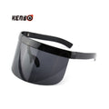 Kenbo 2020 Vintage Oversized Shield Visor Sunglasses White PC Frame Windproof Eyewear for Women and Men with Flat Shades