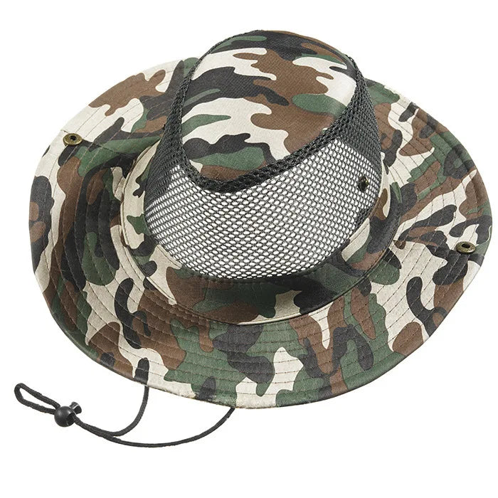 Outdoor Sunscreen Fishing Wide Brim Hat Camouflage Net Hat Fishing Sun Visor Hat for Men