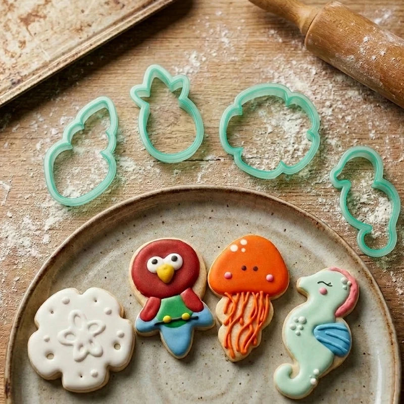 Ocean Theme Cookie Cutter Set4 Piece Tropical Marine Life Fondant Mold and Cookie CutterBiscuit Mold Set for Royal Icing.