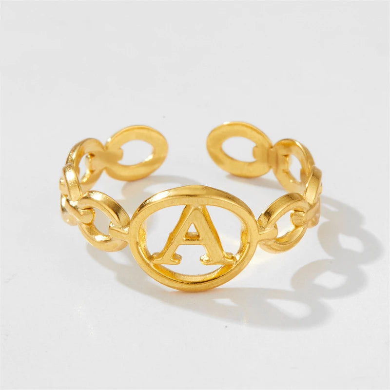 GT A-Z Alphabet Letter Rings Adjustable Hip Hop 26 Initial Stainless Steel Opening Ring for Men and Women