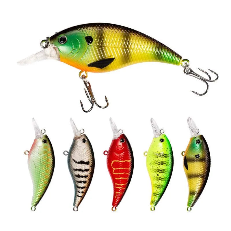 WEIHE 60mm 9g 5 Colors Artificial Fishing Bait Floating Hard Crankbait Lure ABS Plastic Baits 6# Treble Hook 3D Eyes
