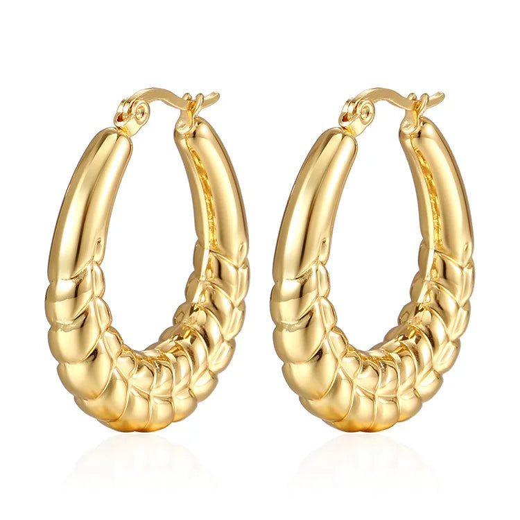Wide Metal Watchbands C Shape 18k Stainless Steel Small Hoop Earrings Unique Fashion Jewelry