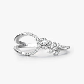 Ailmay Authentic 925 Sterling Silver Simple Flowers & Leaves Sparkling Clear Zircon Finger Rings Fine Female Fashion Jewelry
