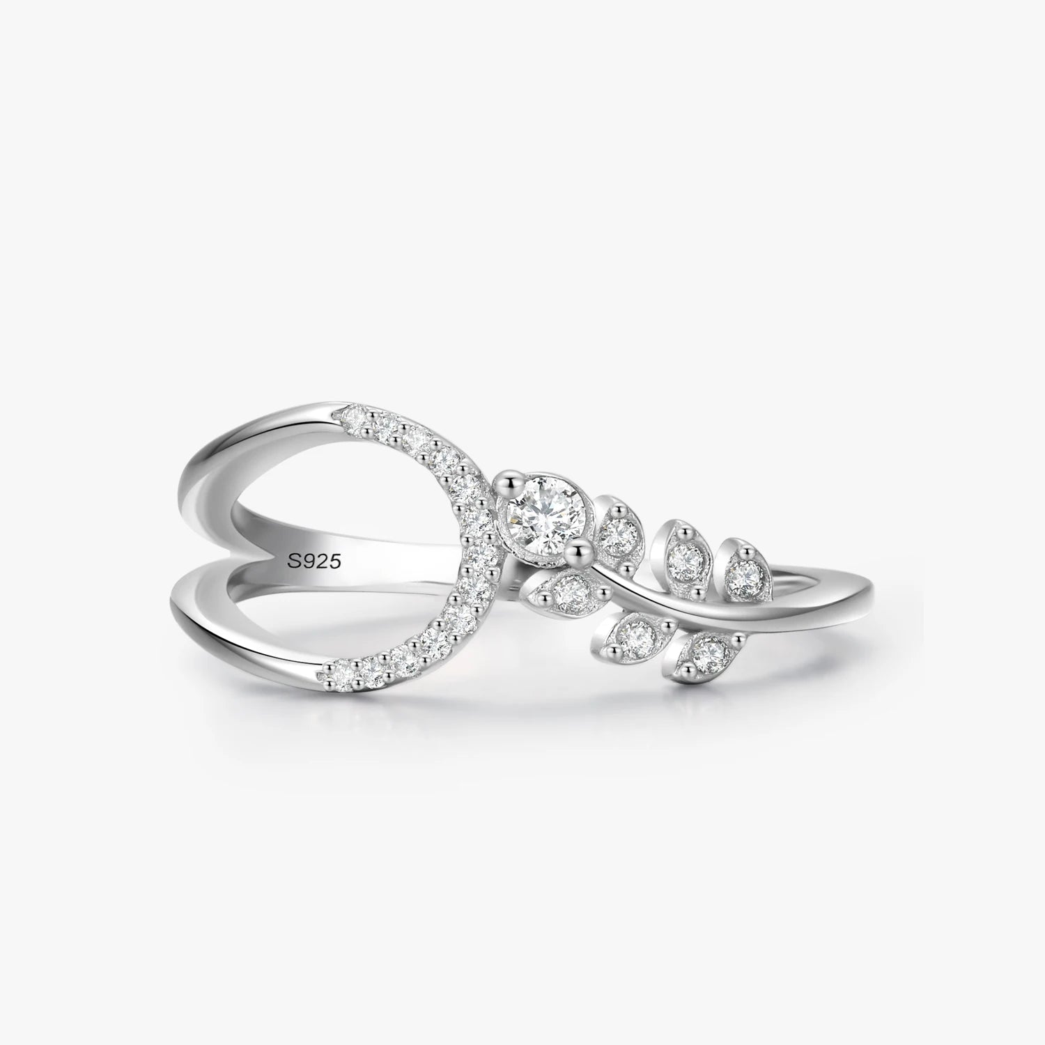 Ailmay Authentic 925 Sterling Silver Simple Flowers & Leaves Sparkling Clear Zircon Finger Rings Fine Female Fashion Jewelry