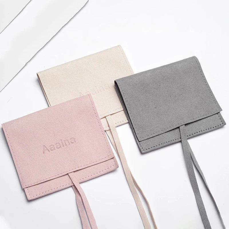 Luxury Personalised Custom Logo Printed Small Envelope Flap Pouch Suede Necklace Jewelry Bag