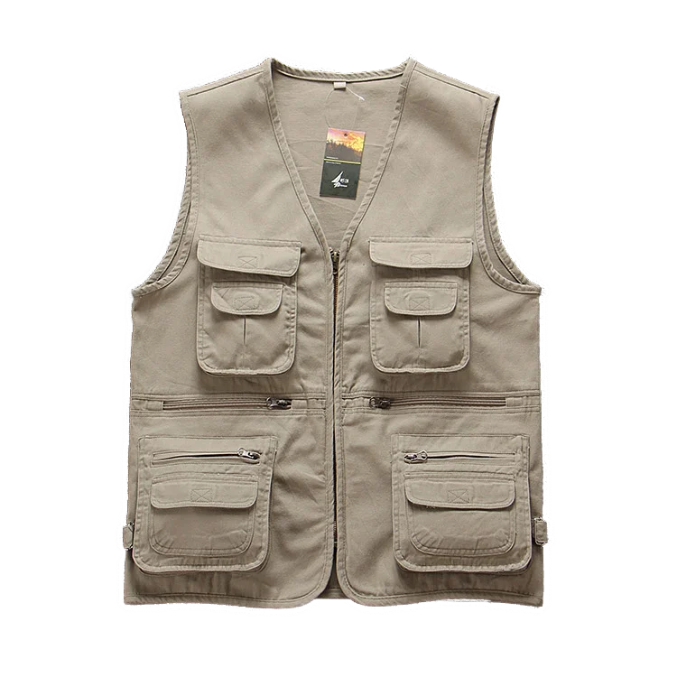 Men's 100% Cotton Multi Pockets Cargo Vest for Climbing Shooting Photography Hooking Fisherman Journalist Fishing Vest Waistcoat