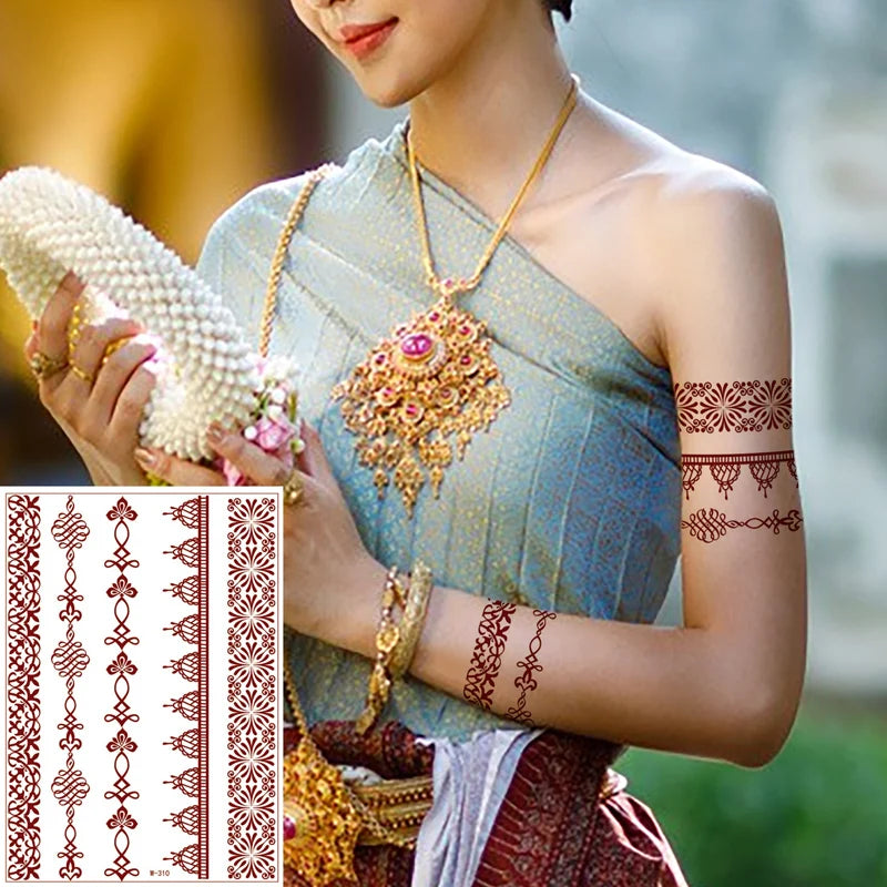 2025 Fashionable Henna Brown Color India Style Eco-friendly Waterproof Temporary Tattoo Sticker