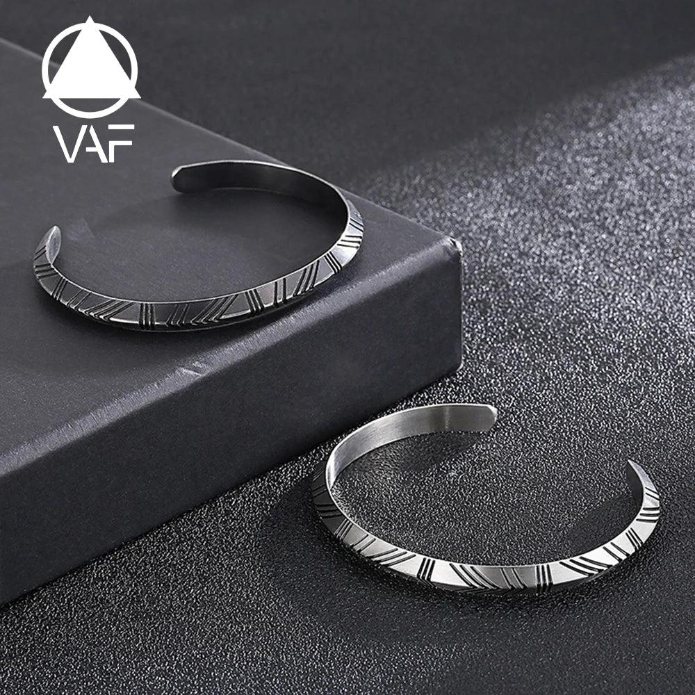 VAF Open Viking Silver Cuff Bangle Bracelet Stainless Steel Mens Argent Bracelets