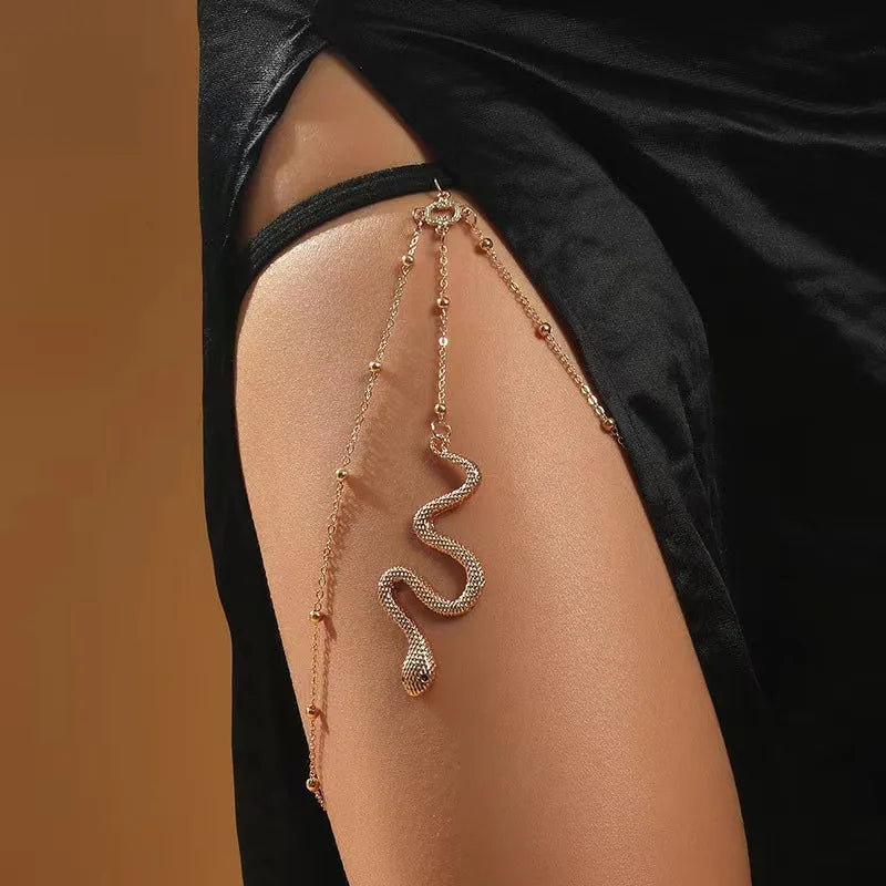 Personality Pop Bohemian Trend Multi-layer Female Chain Body Chain Exaggerated Long Elastic Snake Leg Chain for Women Thigh