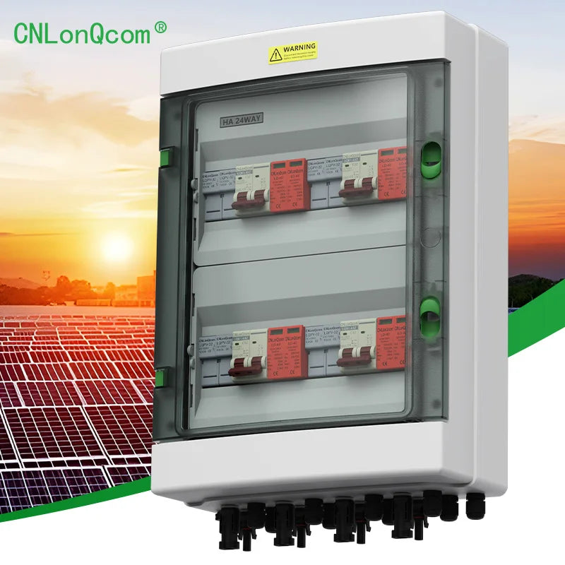 CNLonQcom Outdoor PV Combiner Box DC 500V 4 String 4 in 4 Out IP65 Array Electrical Panel Box with Lightning and Fuse