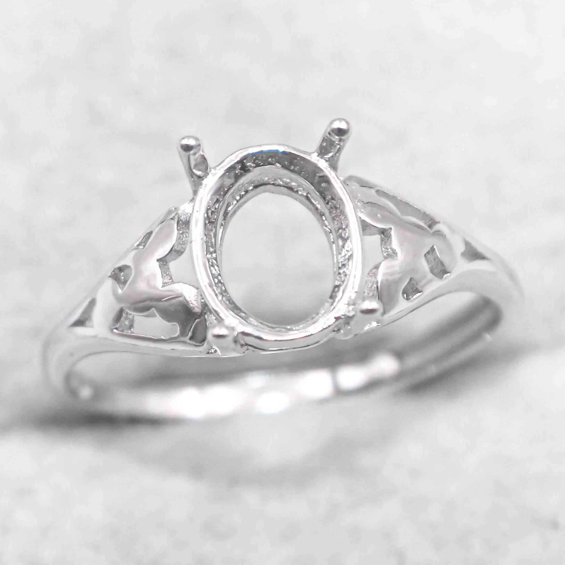 Sterling Silver 6*8mm Semi Mount Ring Frame Empty Blank Support Claw Setting S925 Base Holder Without Center Stone for DIY Inlay