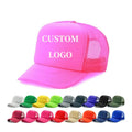 Manufacturer Custom Embroidery Printed Logo Plain Blank Neon Men 5 Panel Foam Mesh Trucker Hat Cap