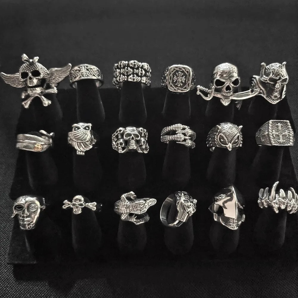 VAF in Stock Punk Stainless Steel Skull Cross Leaf Owl Paw Crocodile Leopard Crocodile Ring Size 7-12 for Men