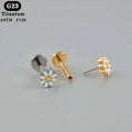 ASTM F136 Titanium Threadless Labret Ear Helix Tragus Daisy Flower Flat Back Push-in Earring Piercing Jewelry