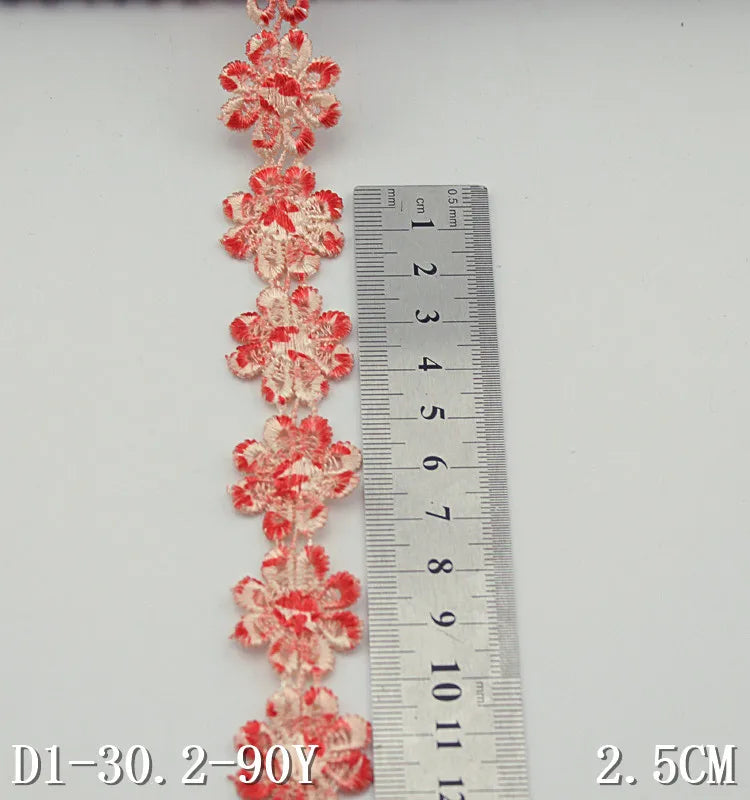 DIY Ribbon Art Crafts Tape Decoration Mini Daisy 2.5cm Width Pink Gradient Color 100% Polyester Narrow Border Lace Trim