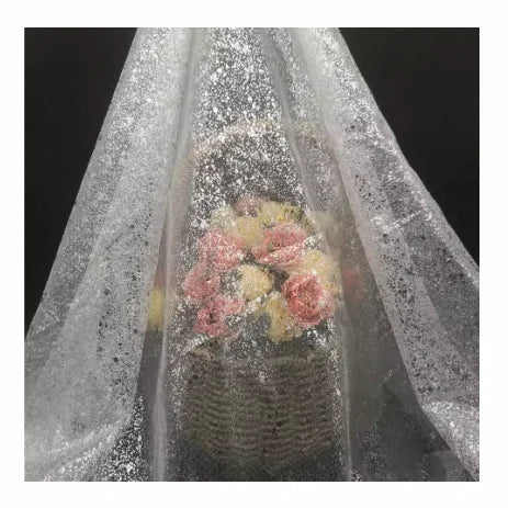 2023 Shiny Silver Printed Poly Iridescent Foil Fabric 100% Polyester Mesh Sheer Feature for Weddings and Girls