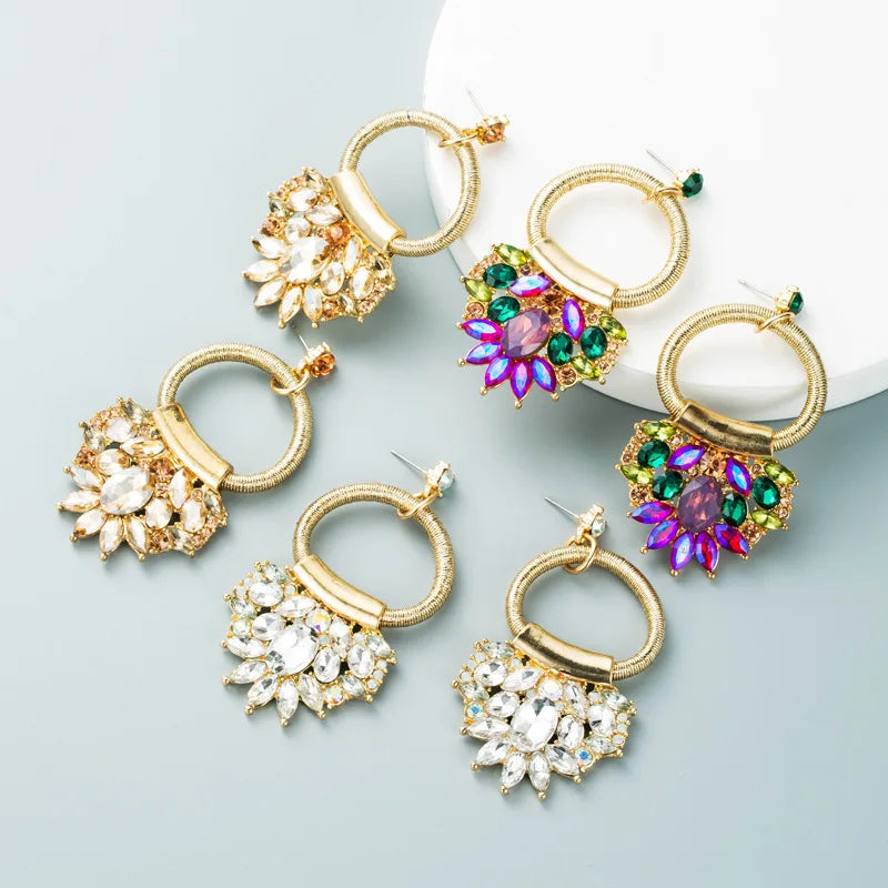 New Arrival New Vintage Elegant Diamond Flower Hoop Drop Earrings Ladies Party Jewelry