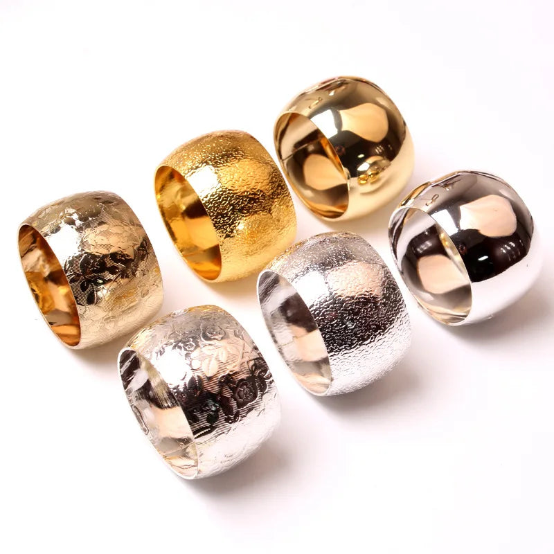 Delicate Metal Napkin Rings Holder Circle Serviette Buckles for Household Table Decorative Adornment for Parties and Weddings