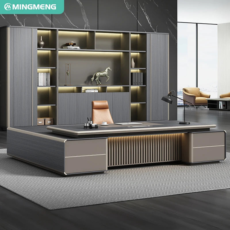 New Modern Office Furniture Latest Executive Office Desk Luxury Office Furniture Designs Boss CEO Desk L Shaped With Light