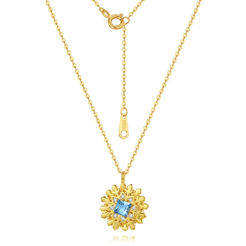 S925 Sterling Silver Premium Crystal Rotating Snowflake Necklace Christmas Series Pendant Jewelry