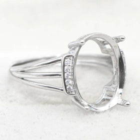 Semi Mount Ring 10*14mm Sterling Silver Empty Blank Support Claws Setting S925 Mountain Base Without Center Stone for DIY Inlay