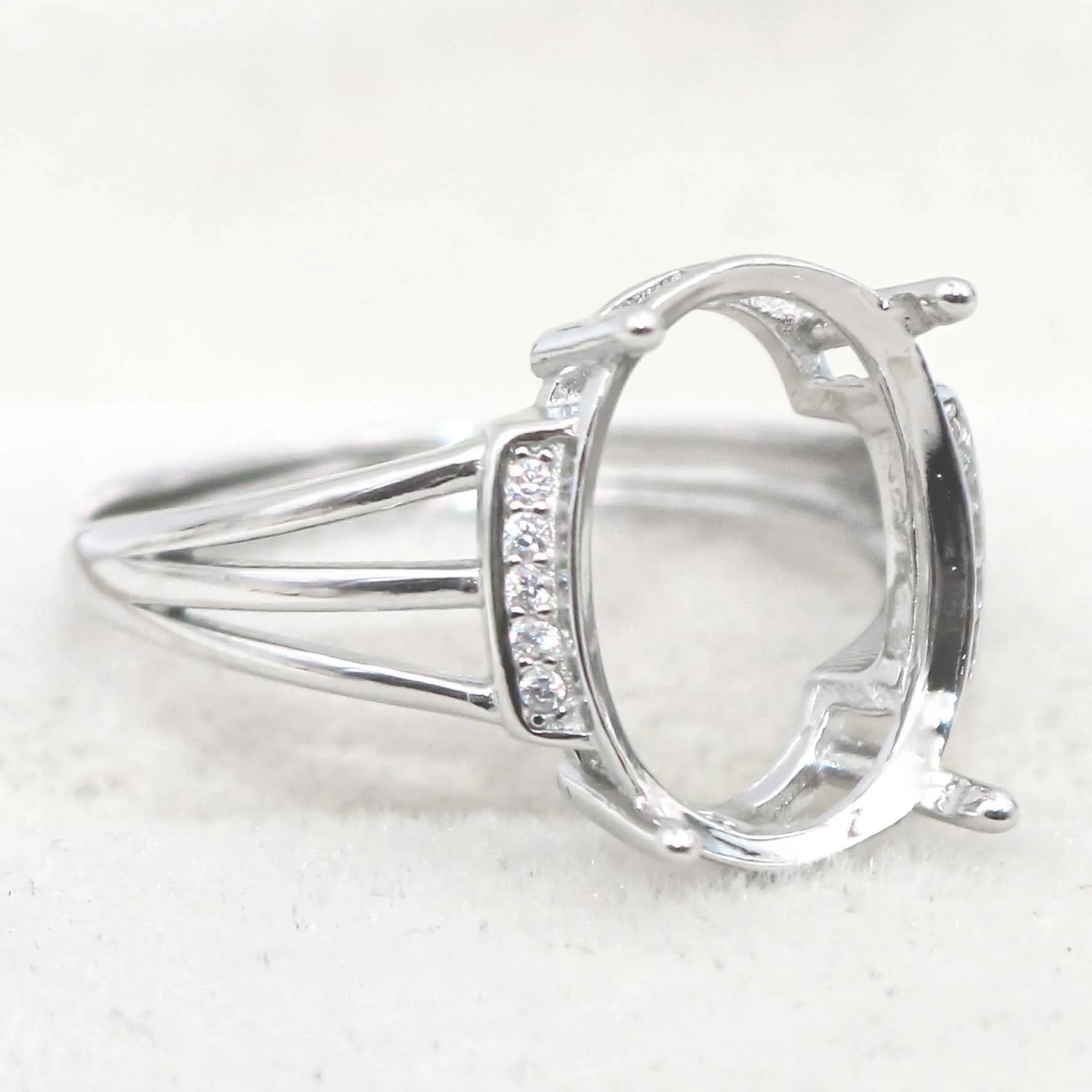Semi Mount Ring 10*14mm Sterling Silver Empty Blank Support Claws Setting S925 Mountain Base Without Center Stone for DIY Inlay