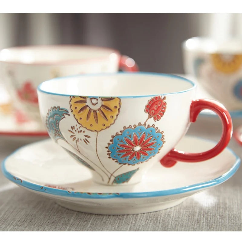Factory Stock 280ml New Bone China Hand-painted Ceramic Cup and Plate Set Tea Cups Coffee Mugs Gift Mug