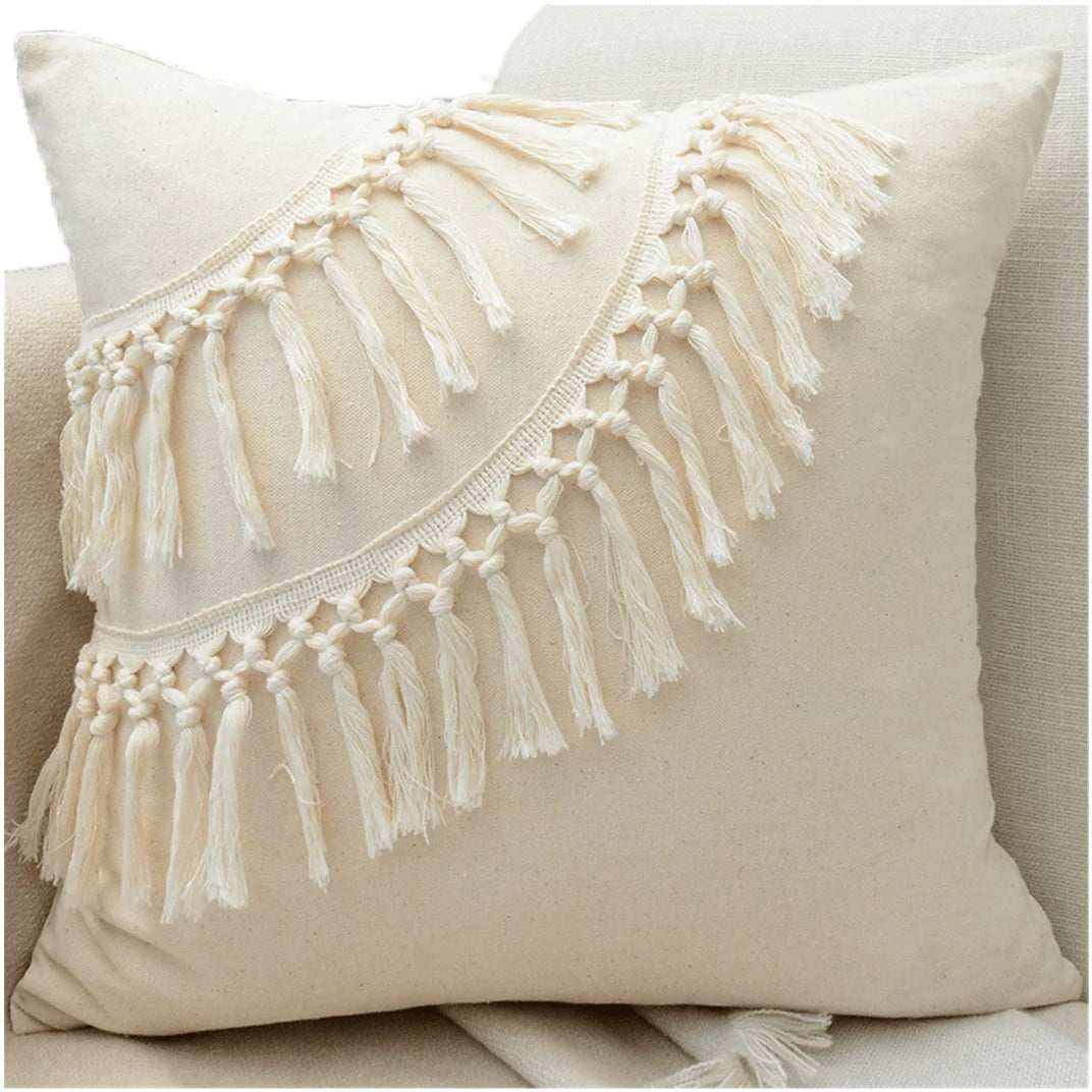 Morocco Style Boho Tufted Cushion Cover Woven Cotton Tassel Throw Pillow Covers for Home Hotel Decorative Solid for Sofa Bed