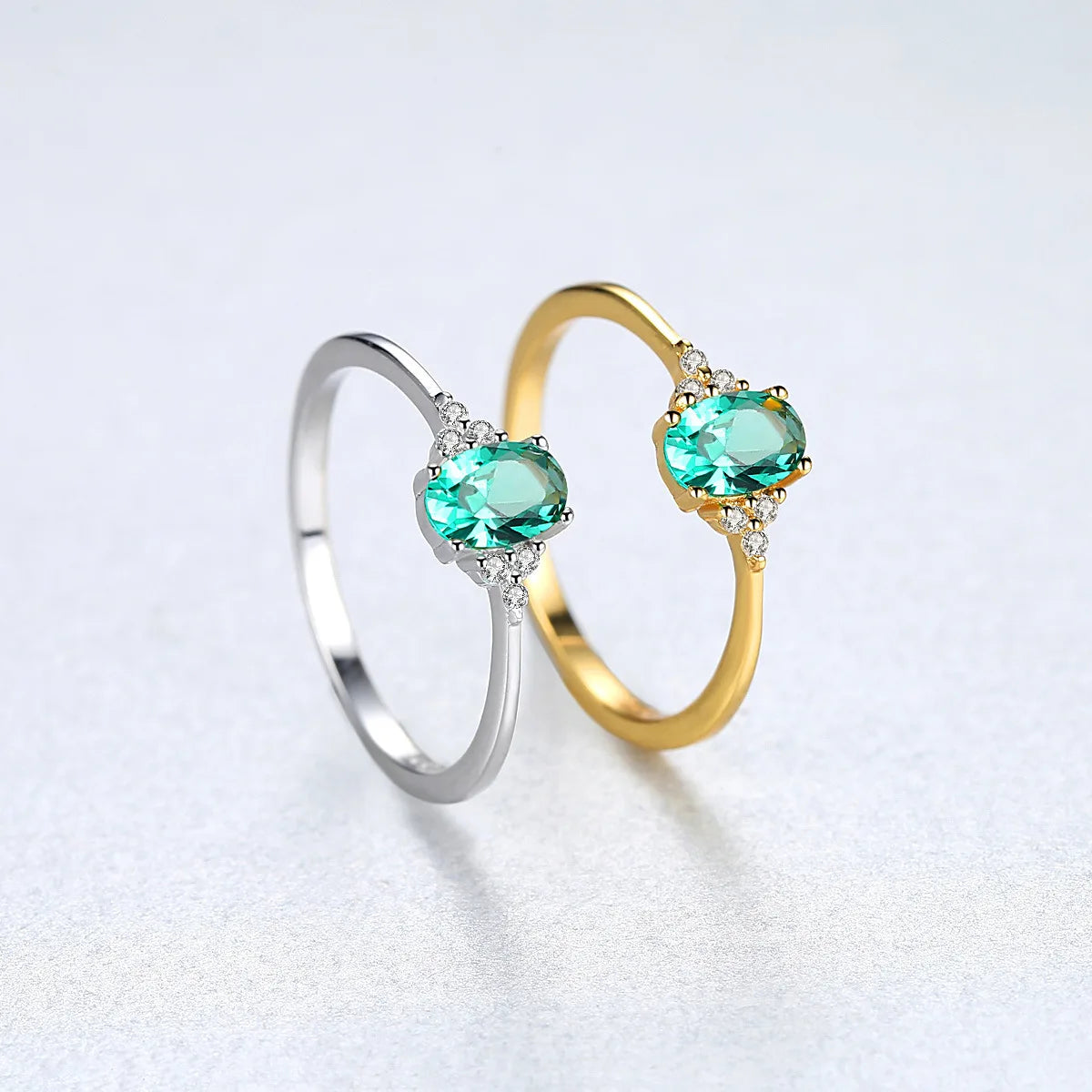 Fashion Popular 925 Sterling Silver Gold and Rhodium Plated Emerald Green Oval Cut Zircon Eternity Engagement Ring for Parties