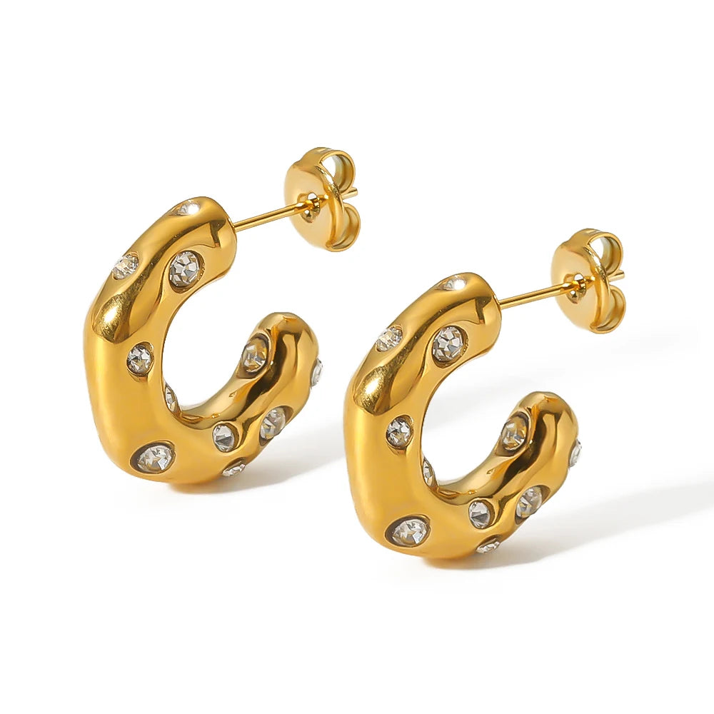 Ins Fashionable 18k Gold Stainless Steel Colorful Cubic Zircon Paved Women Earrings Fashion Jewelry Earrings Gift Party Trendy