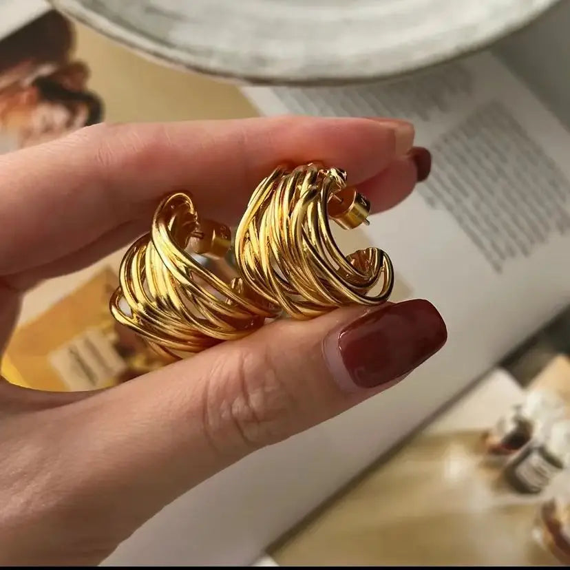 Wholesale Fashion Lady Retro Earstuds 925 Silver Needle Luxury C-shape 18k Gold Earrings