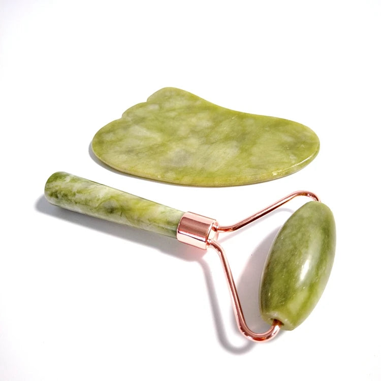 DIY Natural Xiuyan Jade Jade Roller Set Prive Label Slimming Massage Jade Roller Gua Sha Stone Set with Box for Anti Aging