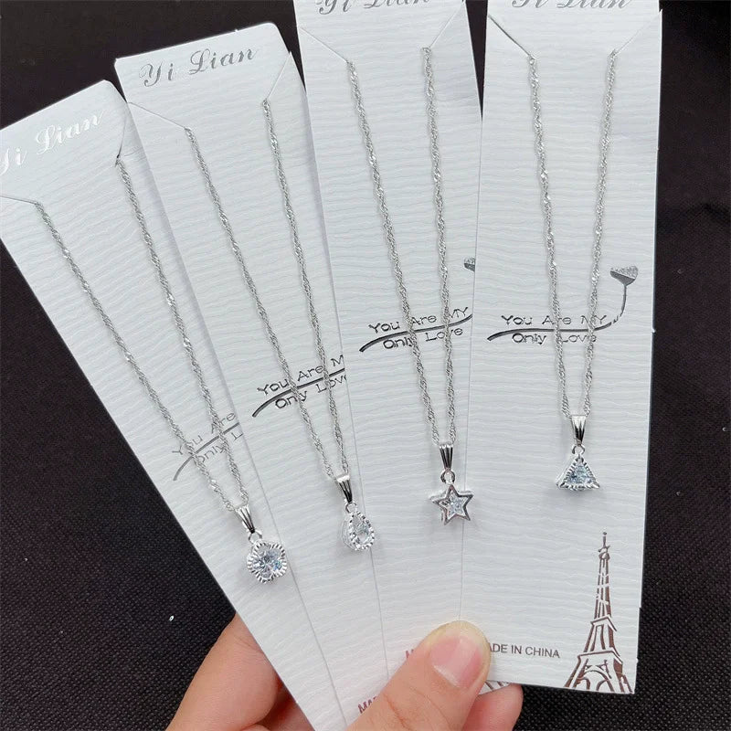 Zircon Pendant Necklace for Girls and Students Simple Silver Choker Chain Small Gift for Girls Wholesale NS10226