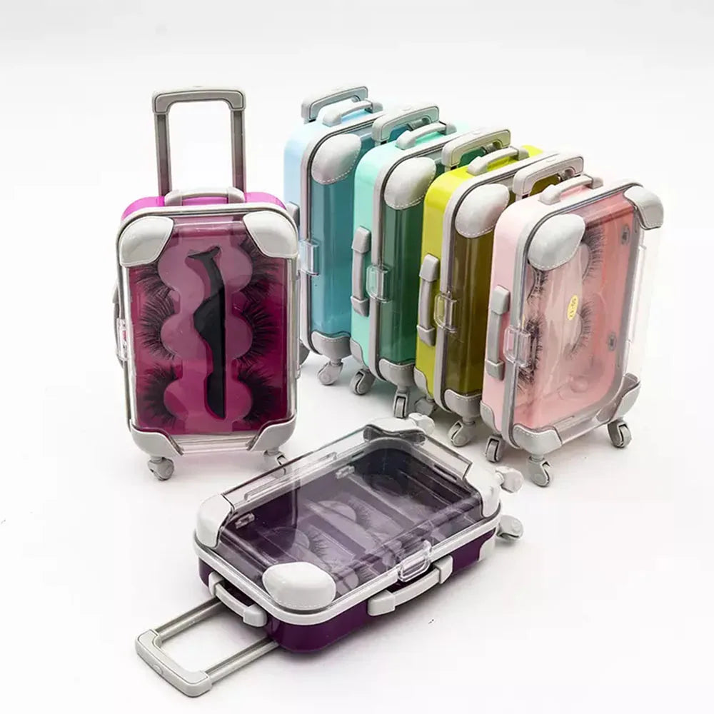 Newest Cute Creative Mini Suitcase Eye Lash Case Packaging 3d Mink Eyelash Luggage Storage Case Wholesale Vendor Custom logo