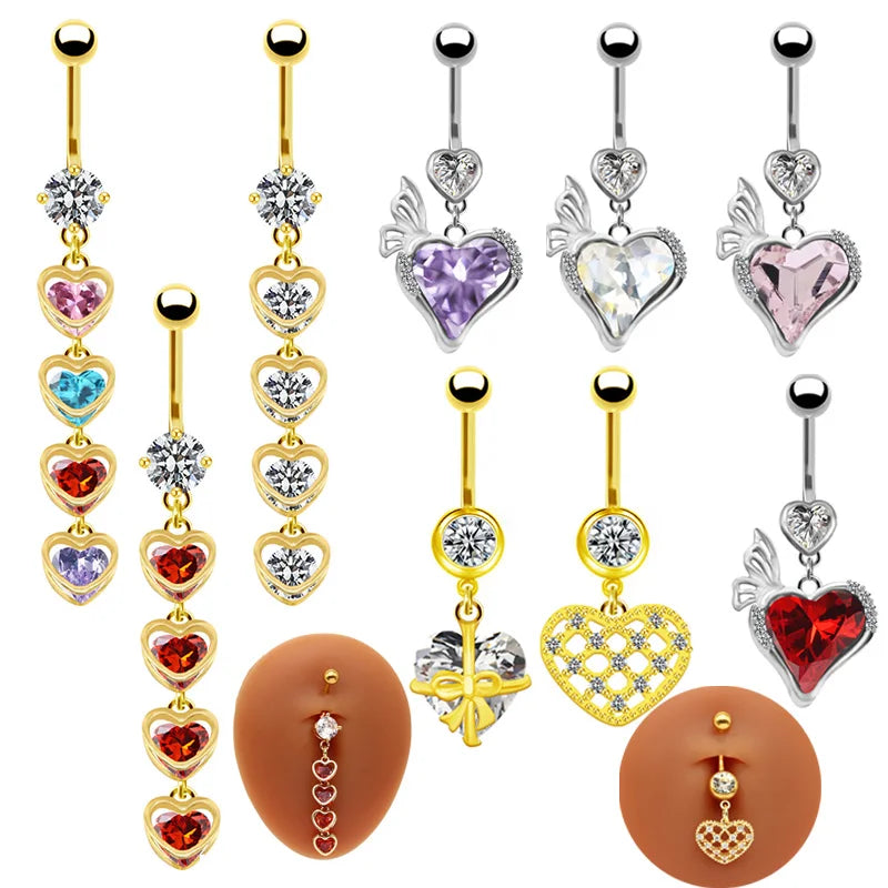 Gaby 14G Colorful Heart Shaped Surgical Stainless Steel Navel Belly Button Ring Bulk Wholesale Body Piercing Nombril Jewelry