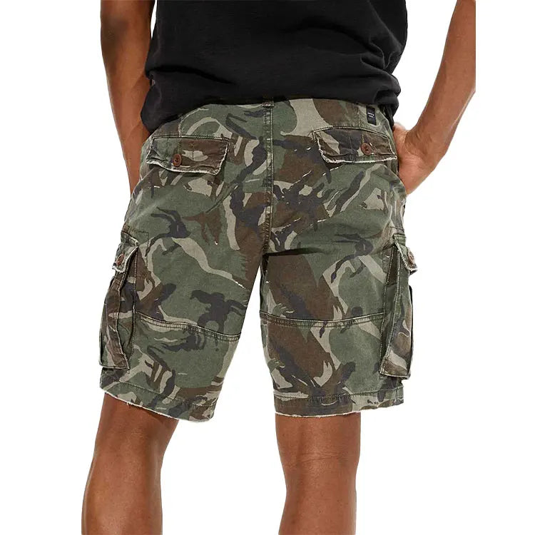 High Quality Men's Heavyweight Cargo Denim Shorts Blank Camouflage Streetwear with Mid Waist Casual Style Woven Jeans
