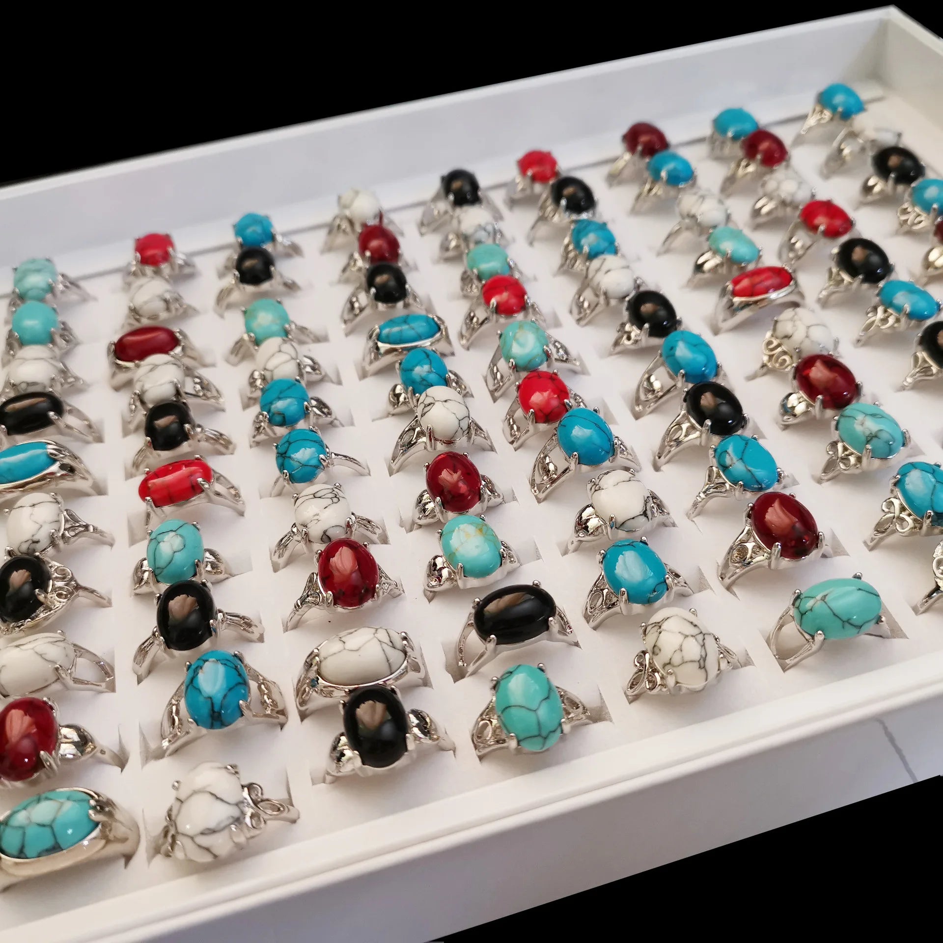 Factory Wholesale Cheap Turquoise Rings Silver Alloy Jewelry Rings for Men
