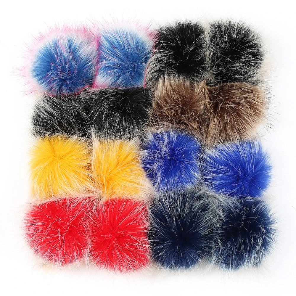 Wholesale Pom Pom for Beanie Hats Snap on Fluffy fox Fur Pompom Detachable Faux Fox Fur Ball