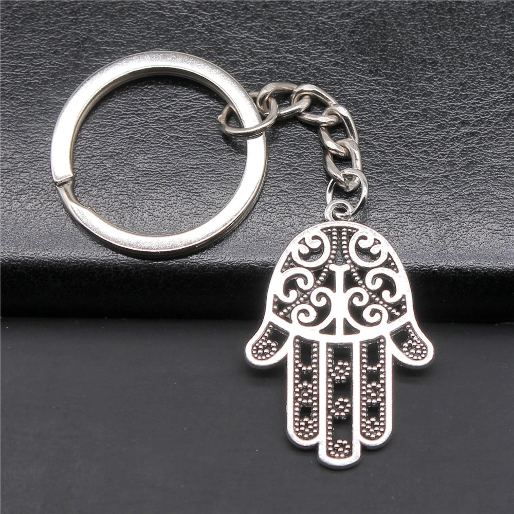 WYSIWYG 35x24mm Antique Silver Plated Antique Bronze Plated Zinc Alloy Hamsa Hand Key Chain Souvenirs Gift P1-ABD-C10703