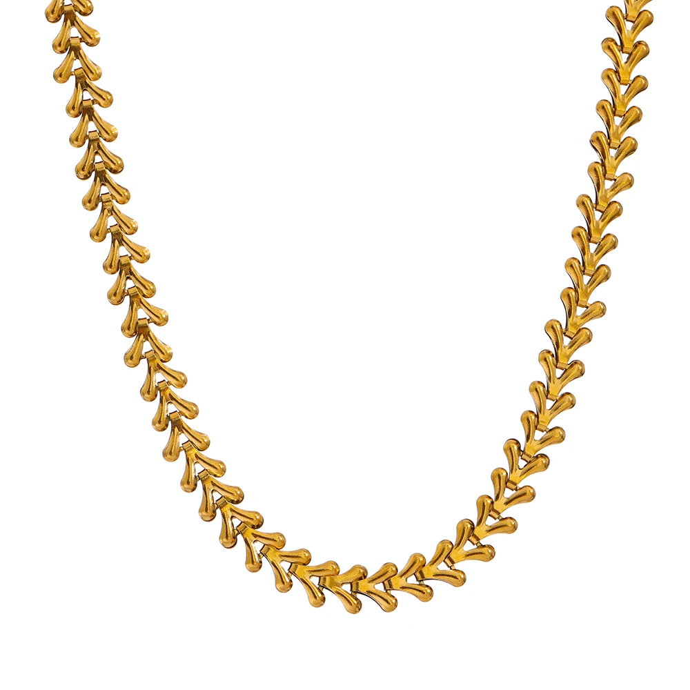 JINYOU 1057 Minimalist Metal Texture Accessories Jewelry Necklace Stainless Steel Leaf Necklace